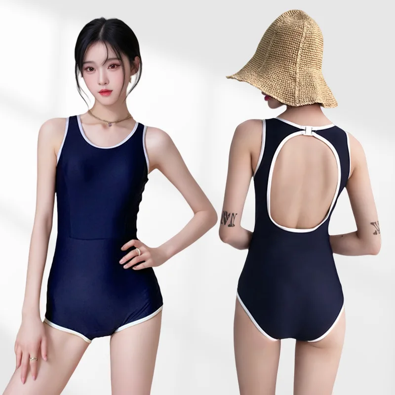 New One-piece Swimsuit Bathing Suit for Women Ins Style Retro Size Chest Gathering Cover Belly Slimming Swimwear Racing