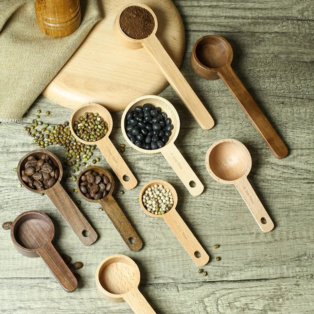 Tablespoon Measuring Spoon 7.5/10/15/30/45ml Tea Beech Wooden Spoon Hangable Kitchen Measuring Tools Coffee Bean Spoon Home