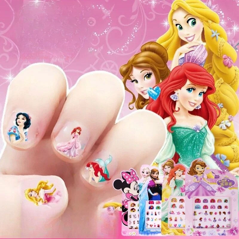 Disney Princess Nail Stickers for Girls Frozen Elsa Anna Minnie Mouse Rapunnel Sofia Nail Art Decals Kids Party Toys