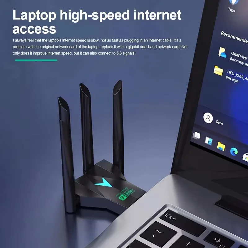 WiFi 6 Bluetooth 5.4 USB Adapter  1300Mbps Dual Band 2.4G/5G Wireless Network Card with Long Range Antenna.  for Laptop PC