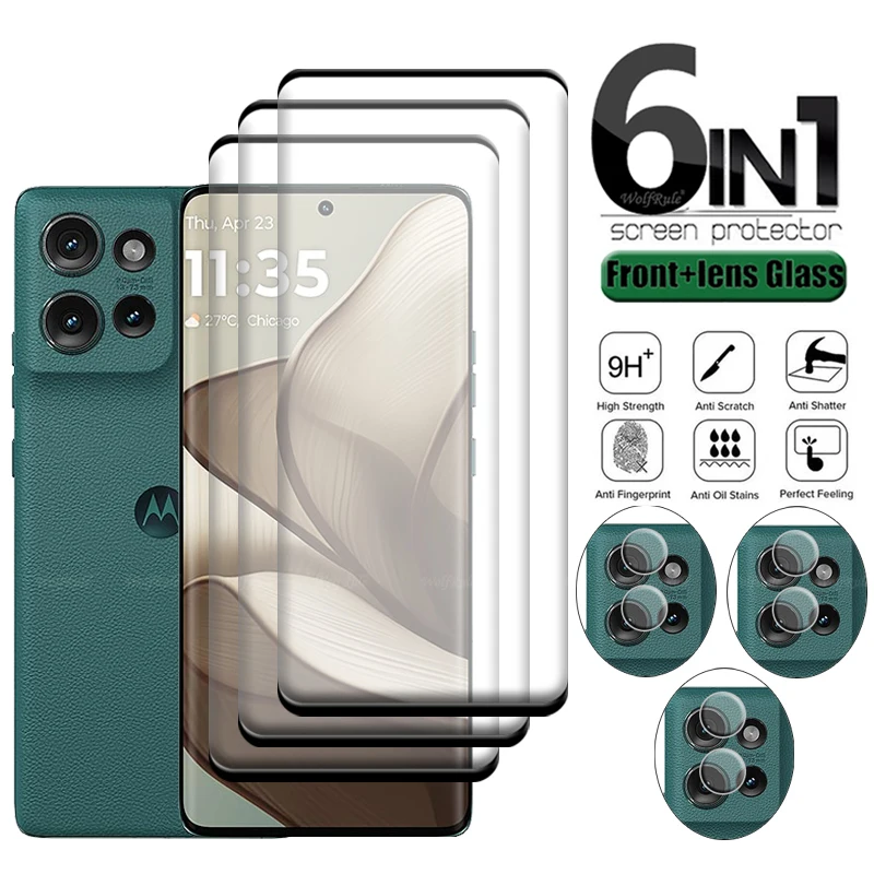 

6-in-1 For Moto Edge 50 Glass Motorola Moto Edge 50 Tempered Glass 9H Protective Curved Screen Protector Moto Edge 50 Lens Glass