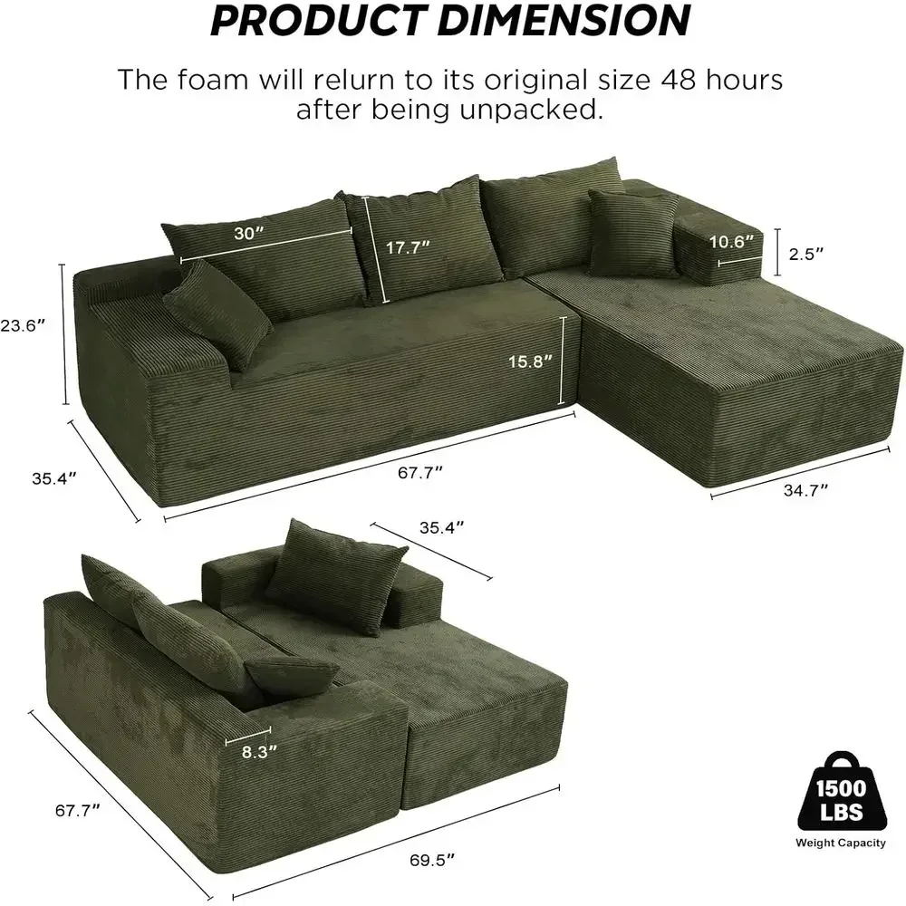 Cloud Couch Sectional Sofa in Box with L-Shape Chaise, Deep Seat, Living Room, No Assembly Needed