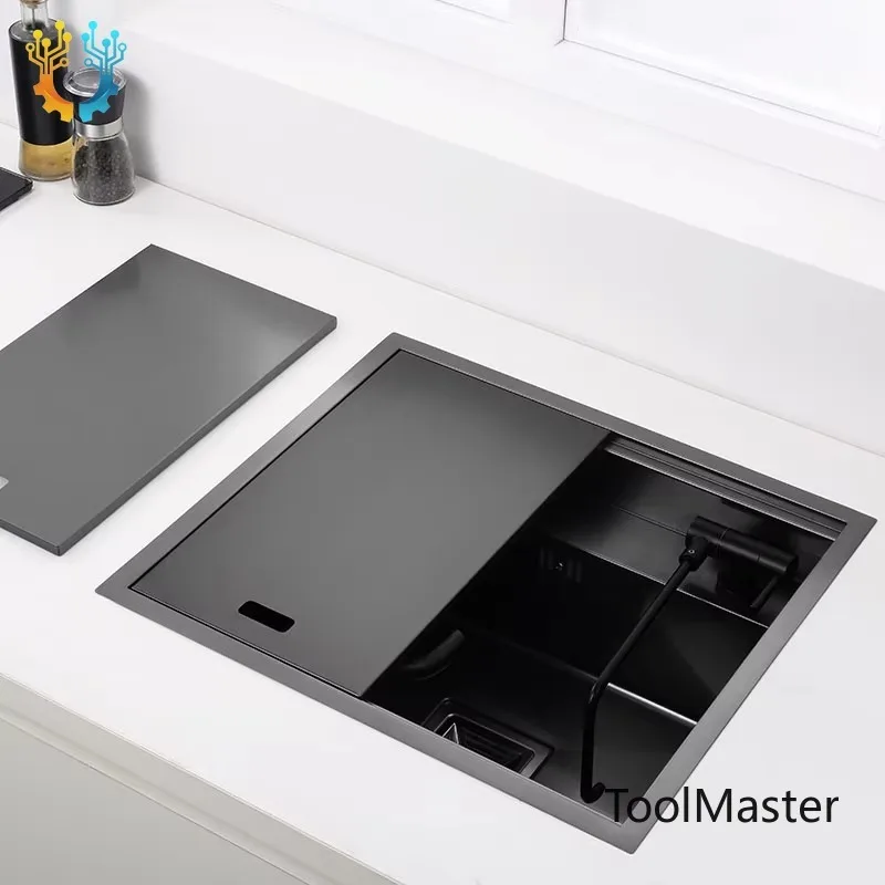 

【2026】Black Hidden Kitchen Black Sink Bowl Bar Stainless Steel Balcony Sink Concealed Bar Sink With Clean Water Tap Open Kitchen