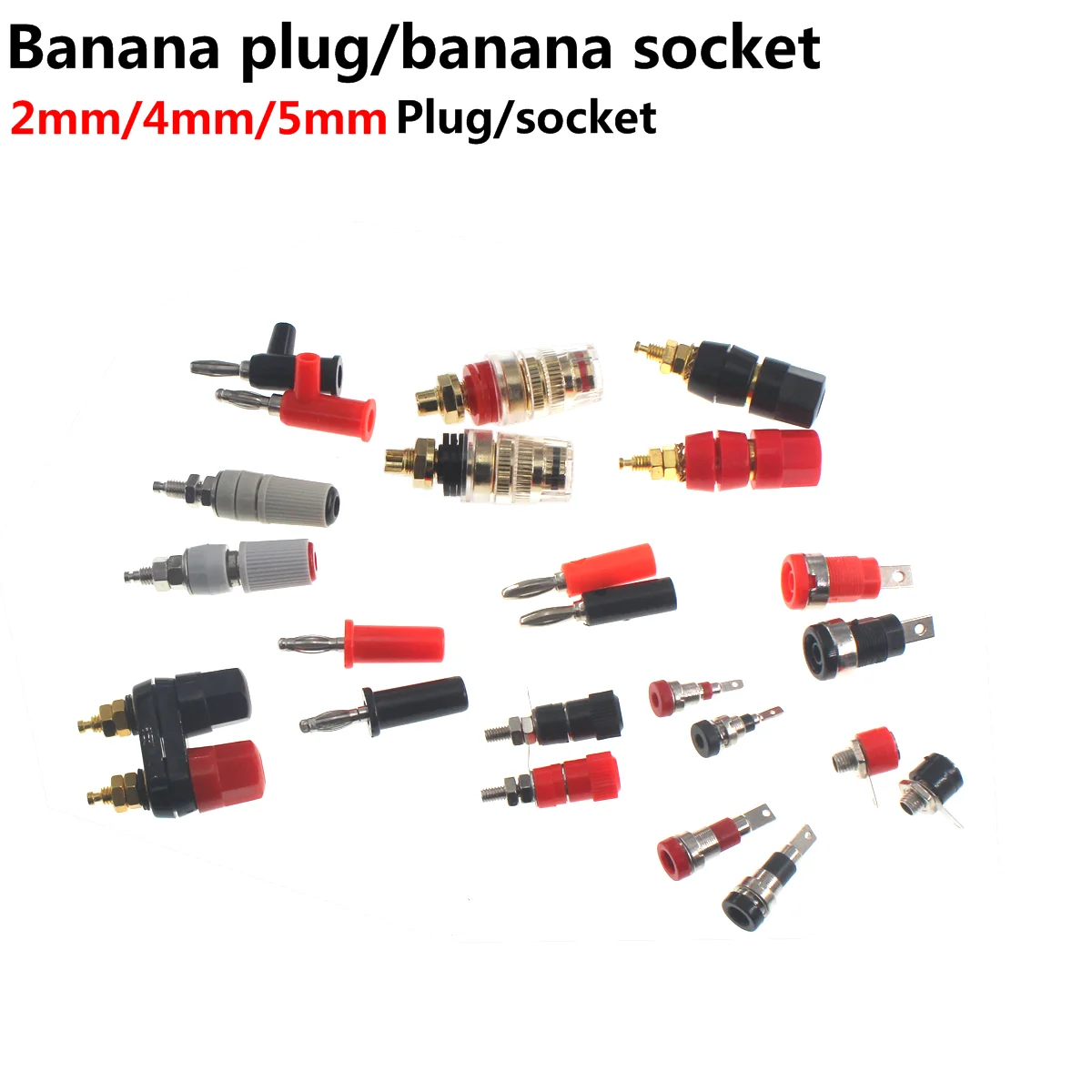 

20/10/5/2PCS 4mm Red&Black Banana Socket Professional Binding Post Nut Banana Plug Jack Connector Nickel Plated For 4mm