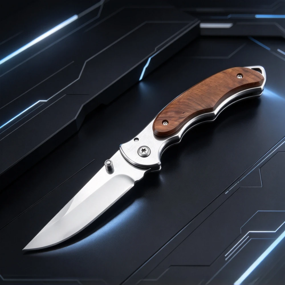 Bestselling High Quality Camping 519 Folding Knife 440 Mirror Polished Blade Gradient Wood Handle Outdoor Fishing Pocket Tool