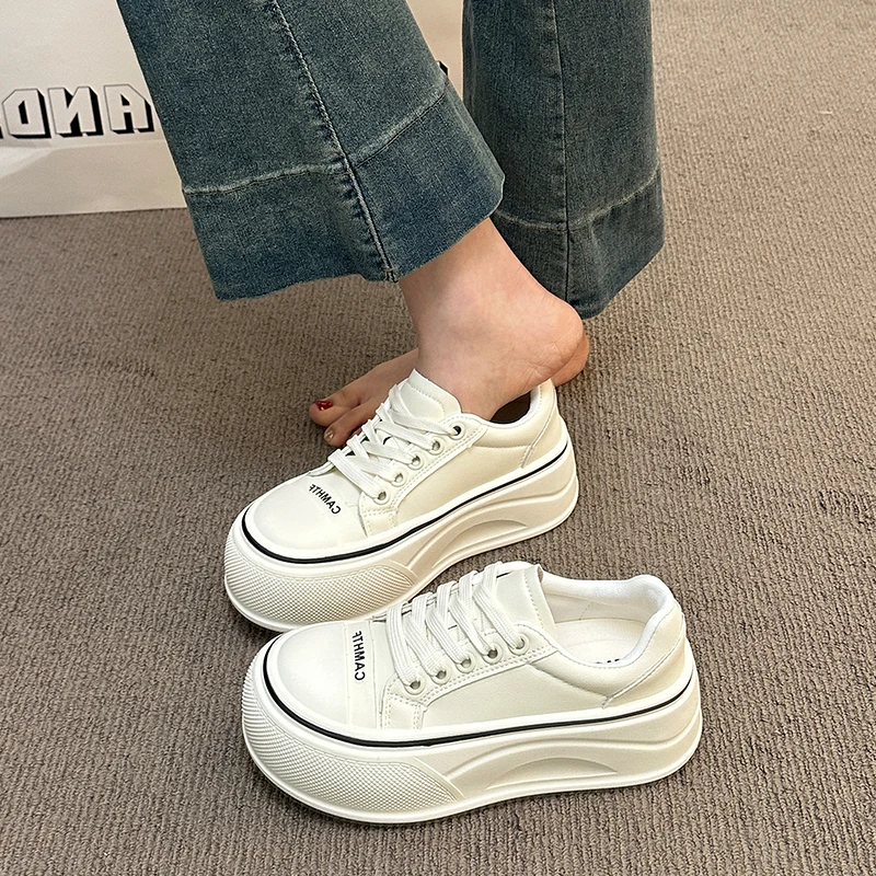 Women's Thick Bottom Platform Sneakers Spring 2026 New Style Heightening Puffy Shoes Casual Sports Flat Shoes Breathable Rubb...