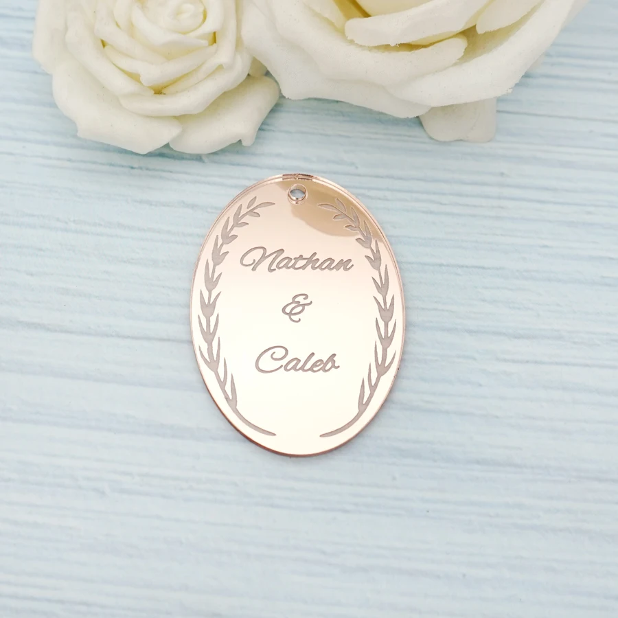 6*4cm Custom Wedding Couple Name Acrylic Mirror Tags Personalized Idea DIY Party Favor Oval Hanging Card