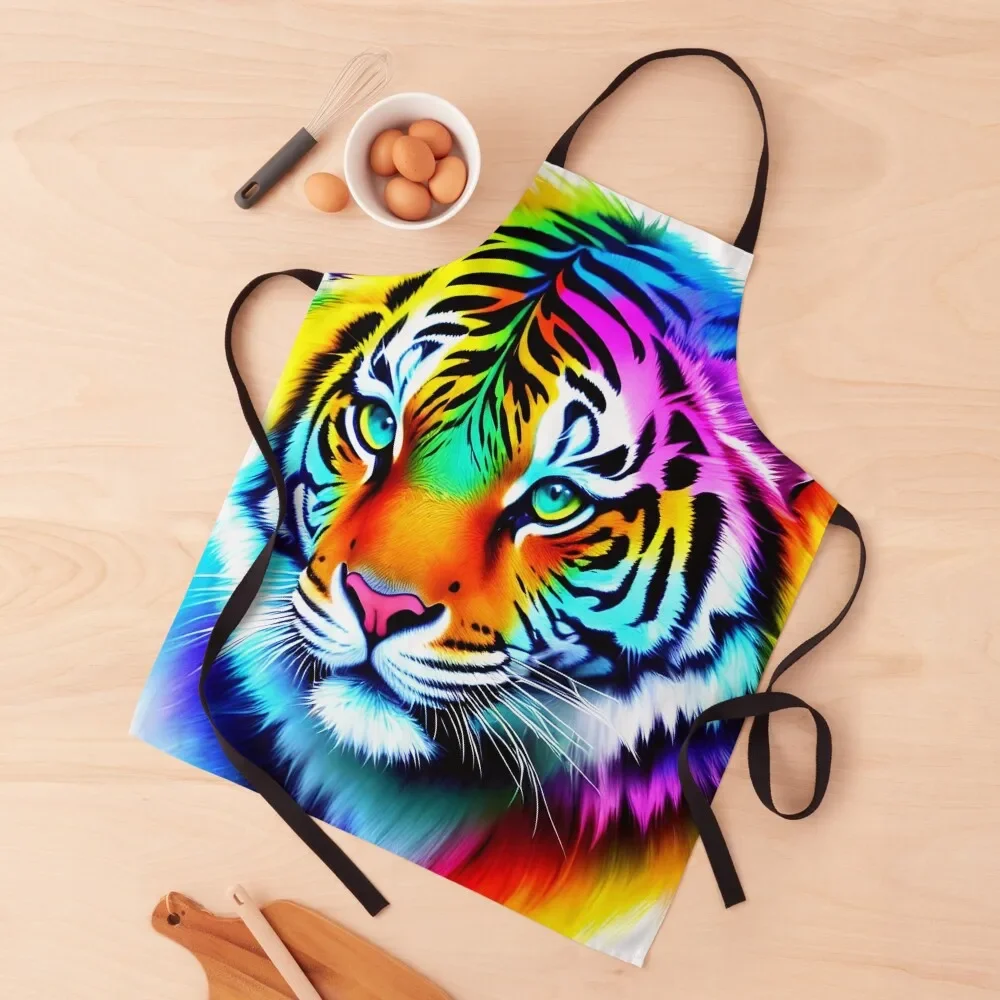 

Caspian Tiger colorful rainbow Apron Kitchens Accessories home women Kitchen Kawaii Accessories Apron