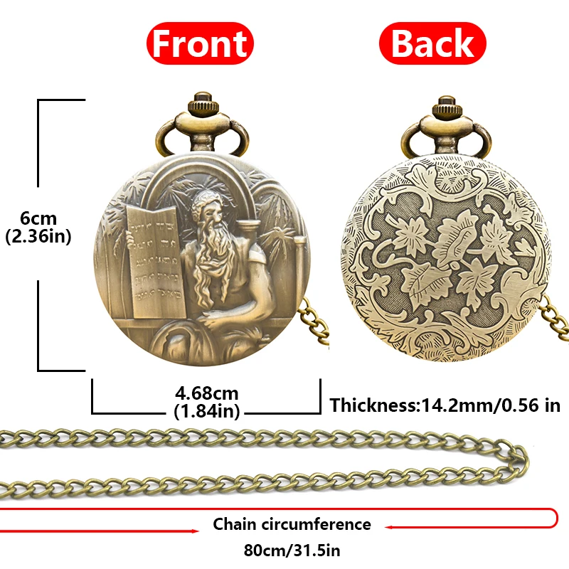 Montre de poche commémorative en Bronze rétro Steampunk Moïse dix commandements, série de colliers à Quartz en ardoise pour hommes et femmes