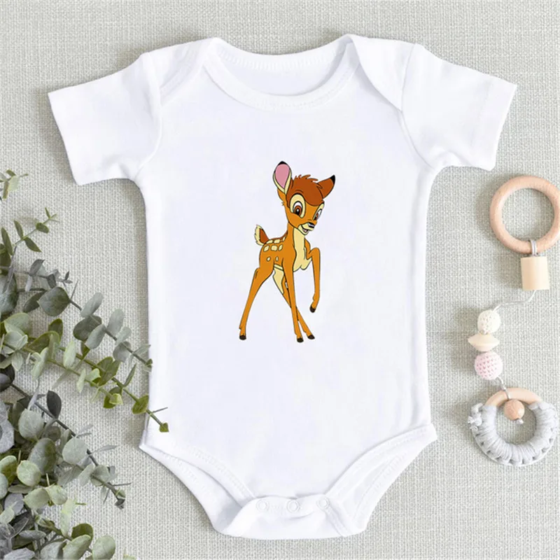 100% bawełna Disney Cartoon Romper Kawaii królik Bambi body z nadrukiem moda chłopcy dziewczęta noworodka ubrania nowy Casual Cotton Onesie