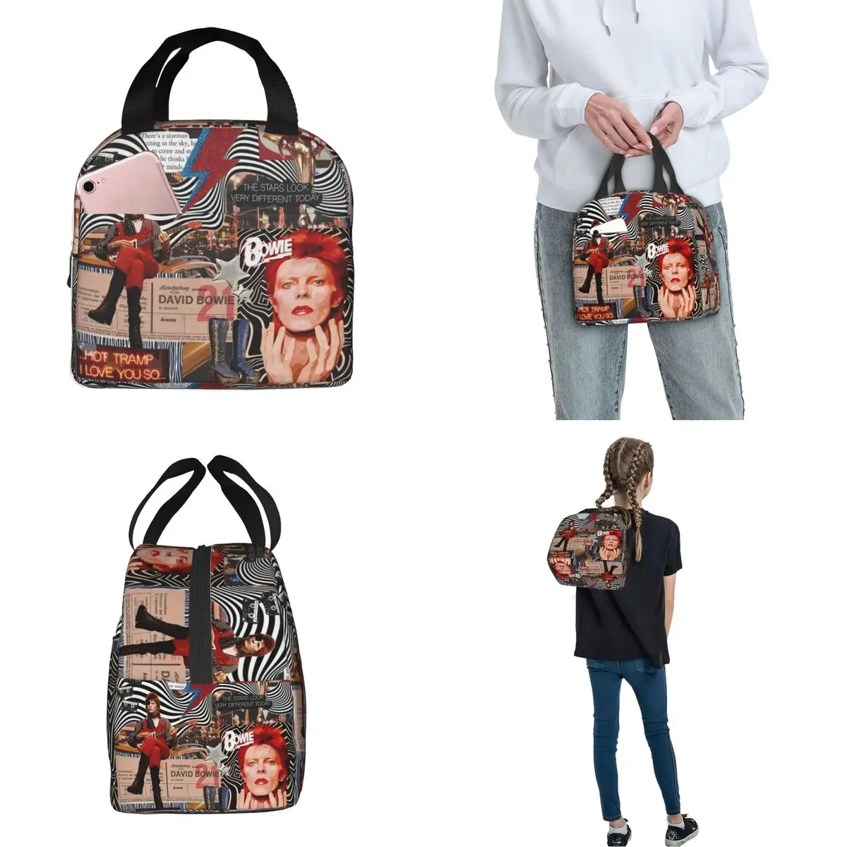 English Singer Actor Insulated Lunch Bags portatile Davids Bowies borsa termica riutilizzabile Tote Lunch Box School Outdoor uomo donna