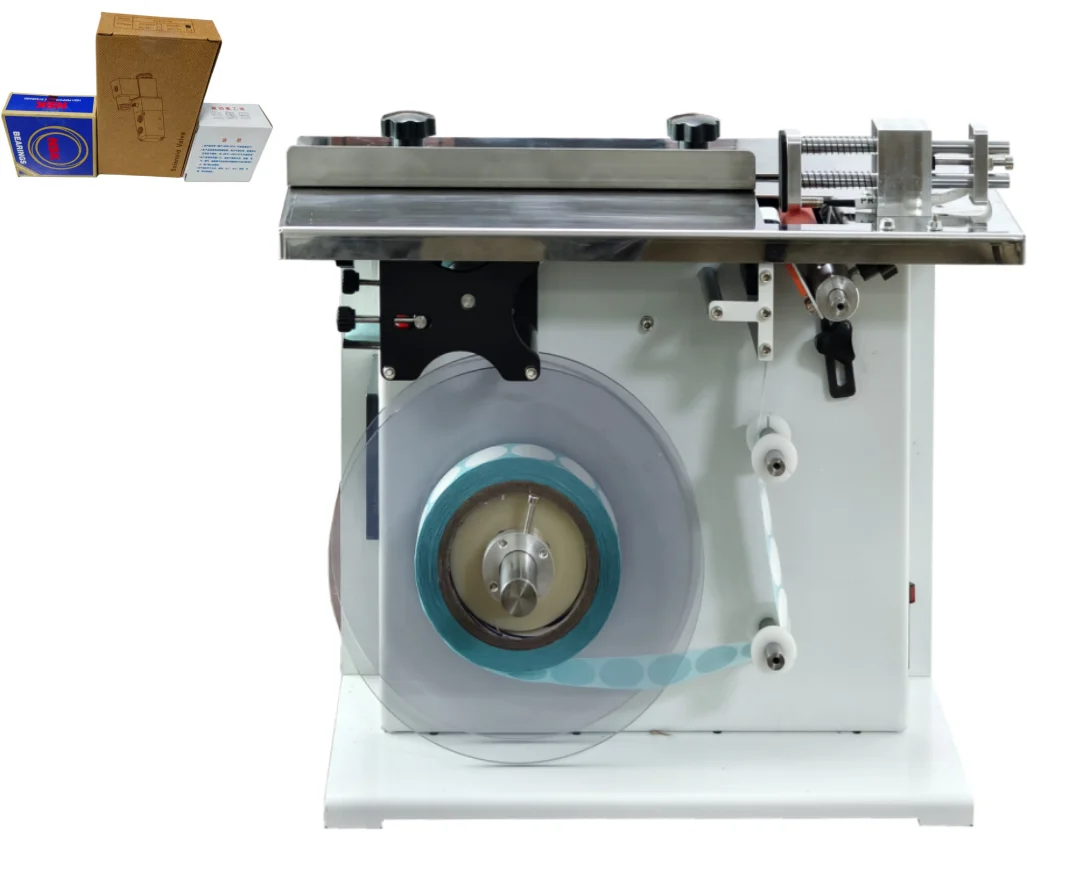 Small semi-automatic electric labeling machine for rectangular carton corner right angle sealing cellophane metal adhesive