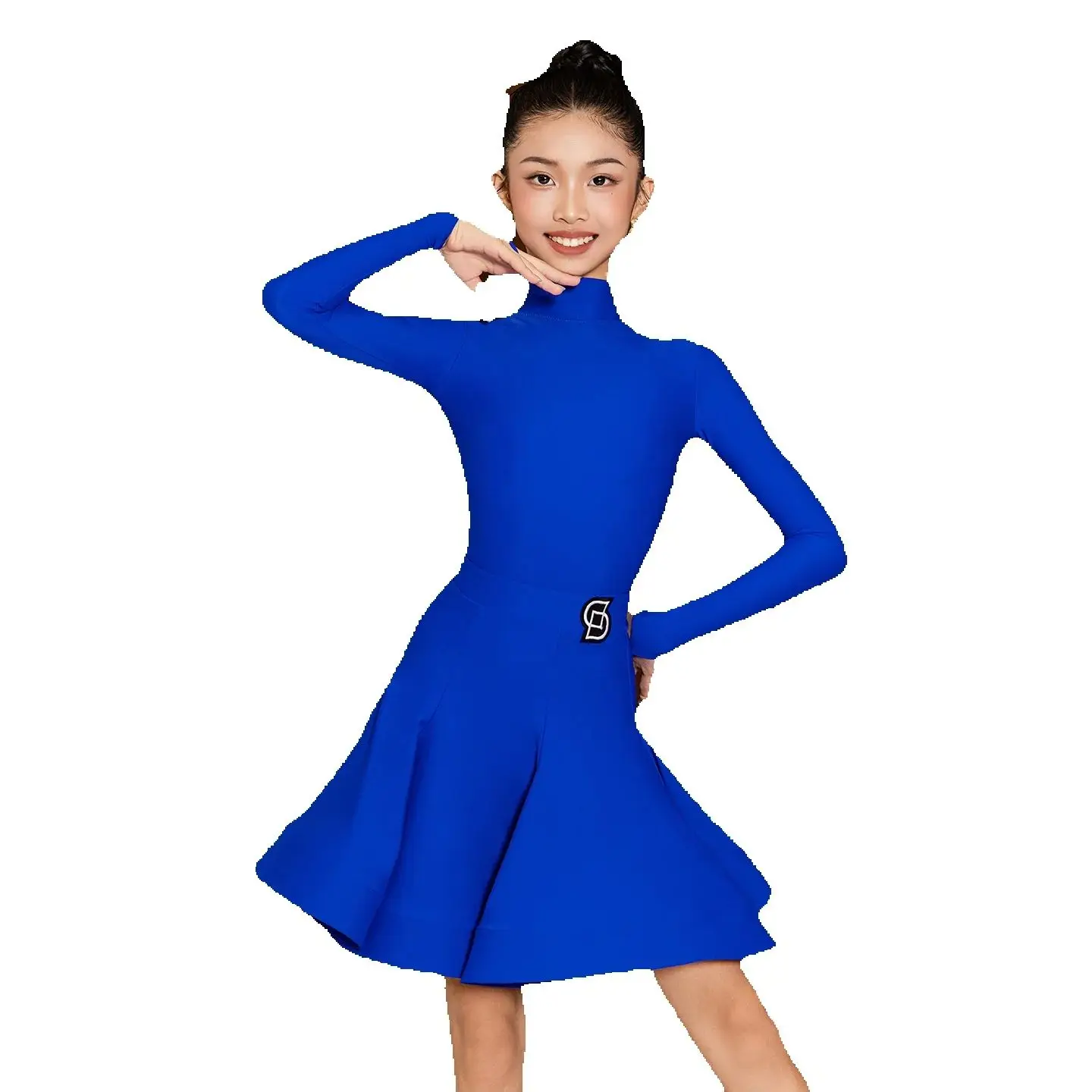 Costume de concours de danse latine Standard National pour enfants, robe de danse latine bleue pour filles, vêtements de danse de spectacle pour enfants DW10984