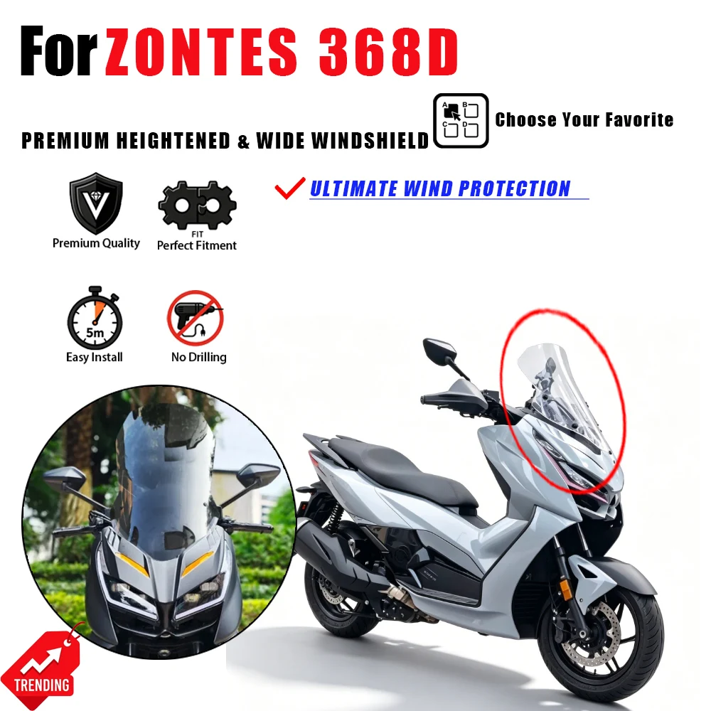 Parabrezza Rialzato e Allargato per Moto ZONTES 368D, Deflettore Frontale, Accessori Moto, Cupola 368 D
