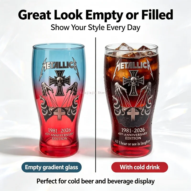 Heavy Metal Rock 45th Anniversary 3D Embossed Beer Glass, Collectible Printed Barware Cup, Desktop Decor for Rock Fans