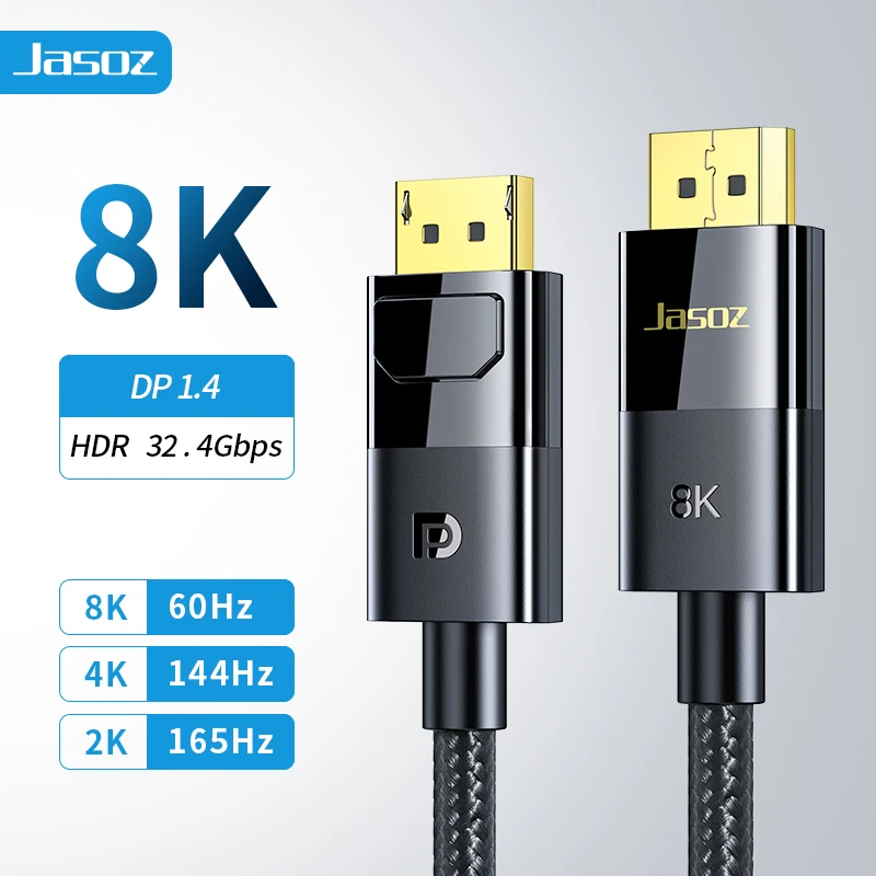 Jasoz DisplayPort 1.4 Cable 8K@60Hz 4K@144Hz 2K@165Hz 32.4Gbps DP 1.4 Cable HDR for PC Computer Gaming Monitor Projector