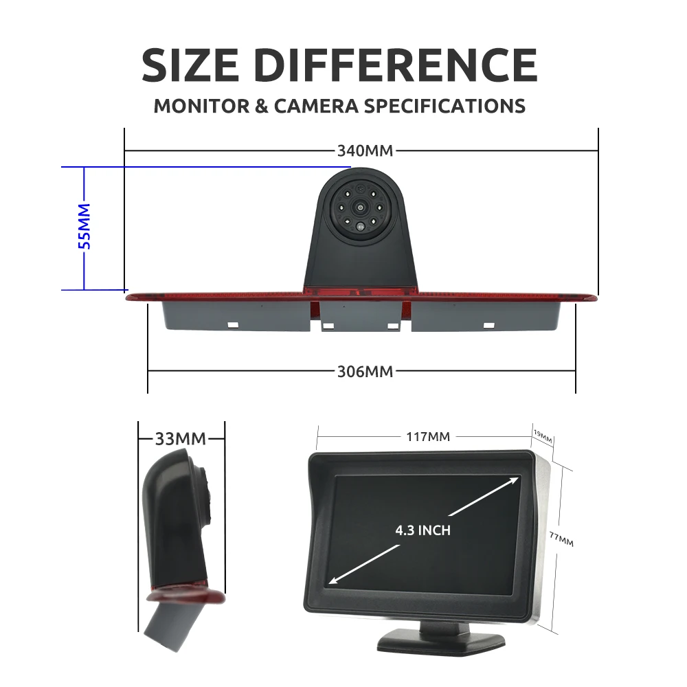 Parcheggio auto telecamera per retromarcia luce freno Monitor da 4.3 pollici per Mercedes-benz Sprinter W906 Volkswagen Crafter Caravelle T5 T6