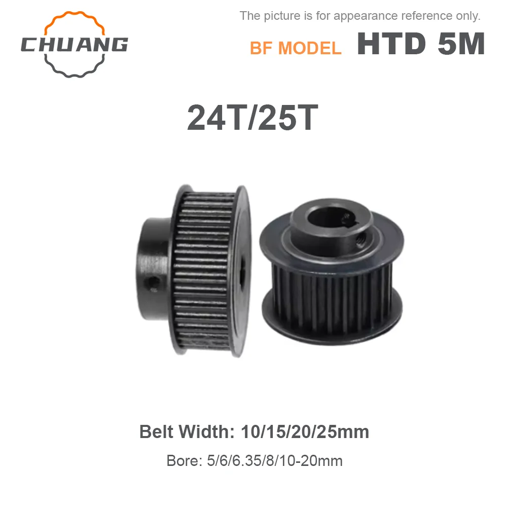 

HTD 5M 24T/25T Black Steel Timing Pulley BF Type Synchronous Wheel for Belt Width 10/15/20/25mm Bore 5/6/6.35/8~20mm Ptich 5mm
