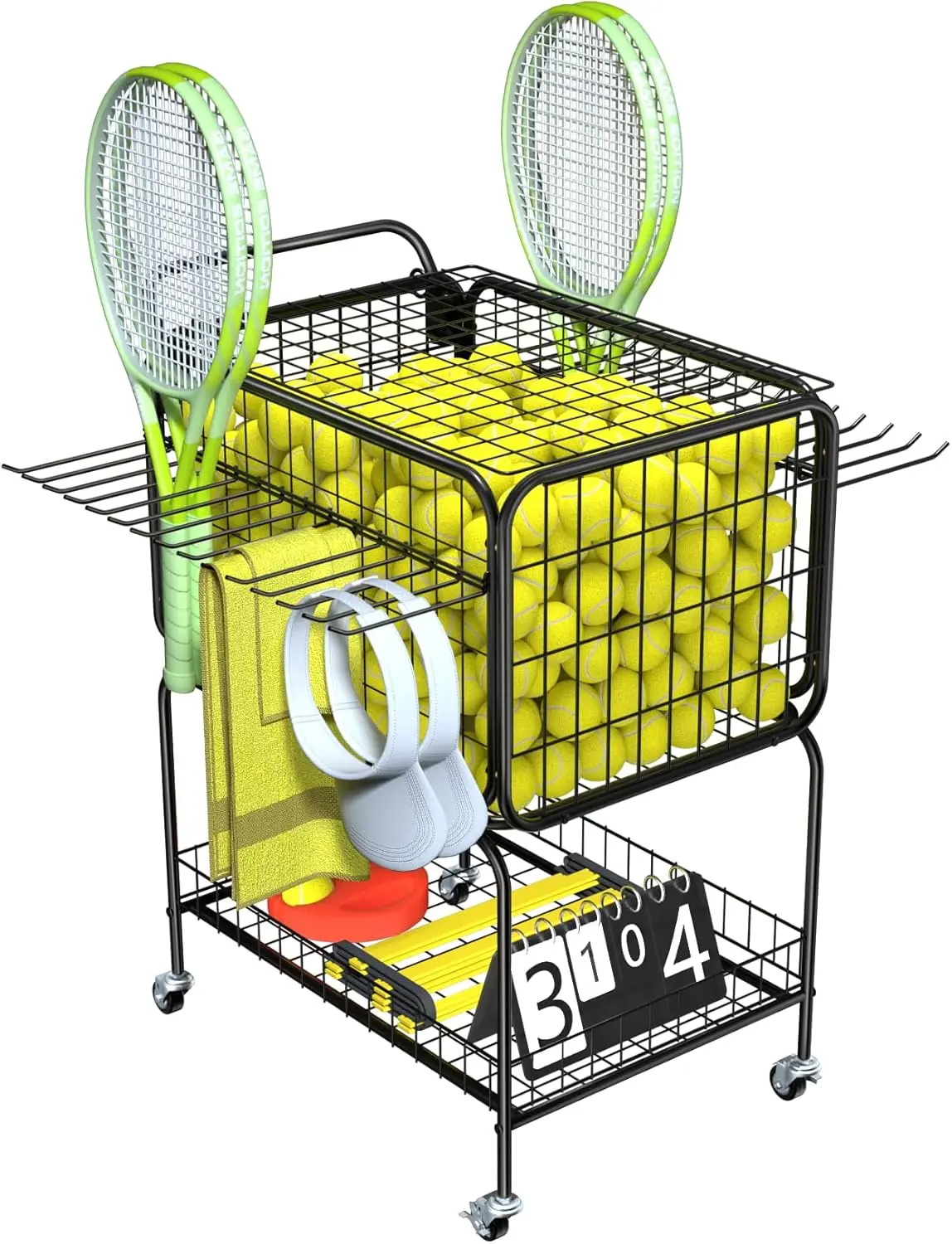 

Tennis Ball Cart for 350 Balls, Trolley Cart with Wheels Laundry Basket, Extra Large Utility Trolley for Storage Sport Equipment