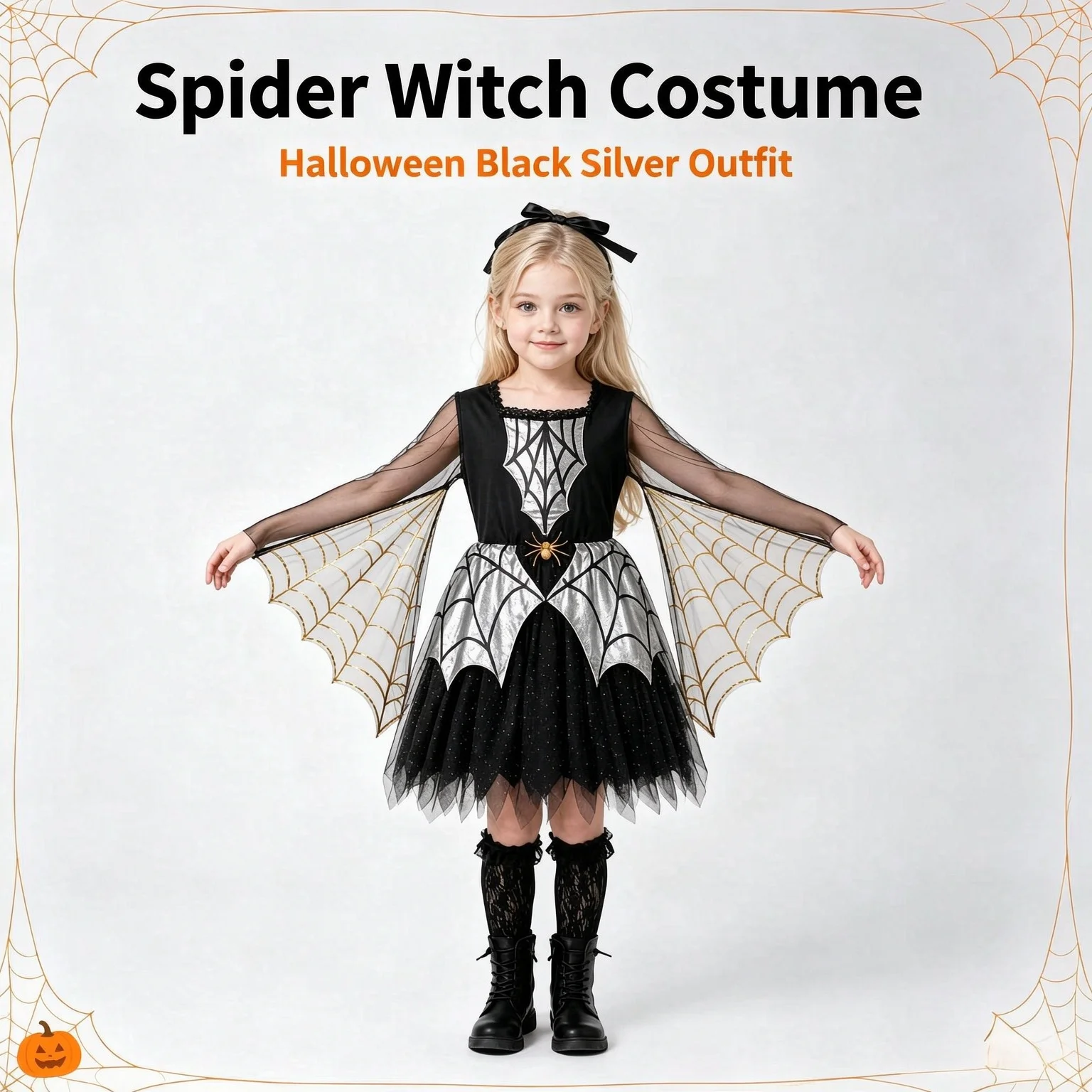 1 Pack Girls Spider Themed Costume, Spiderweb Cape Dress, Halloween Carnival Outfit for Stage Performance & Cosplay Party