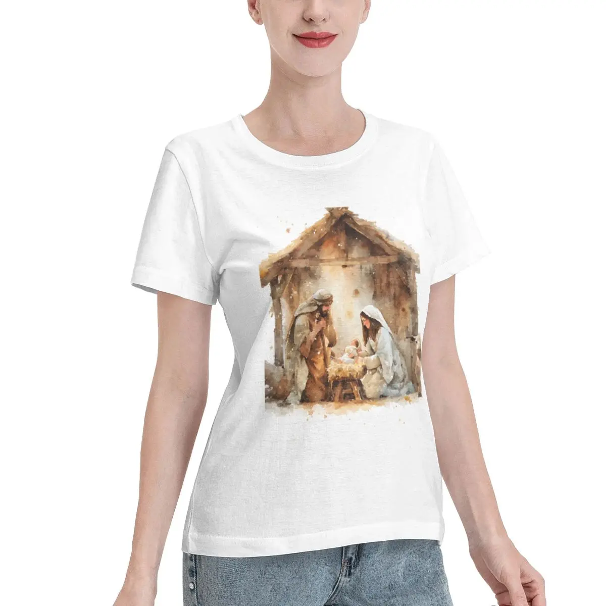 Long Lasting Mary Joseph Jesus Christian Christmas Nativity Bethlehem Holy Family Women's T-shirt Work Wear Vintage Women Top