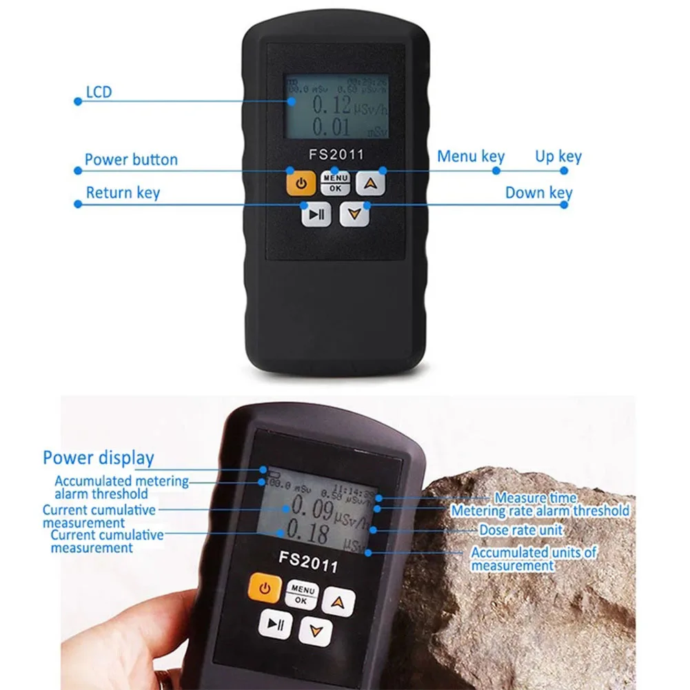 15*8*5cm Radiation Monitor 0.01 1000 Sv h Instruction Manual Energy Compensation FM Tube English Display Interface