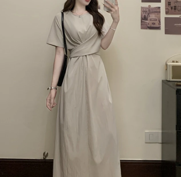 

Elegant Vintage Criss-Cross short sleeve Chic O-Neck fairycore Slim Dresses Evening Long dress High Street Plus Size Clothing