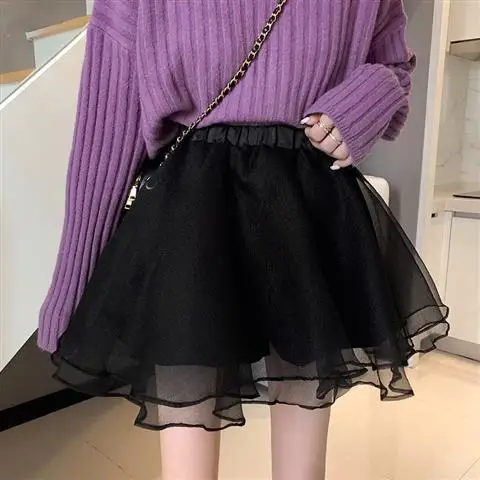 All-match High Irregular Skirts 2023 Korean Style Gauze Korean Fashion Streetwear Pleated Skirts for Women Chic A-line Skirt