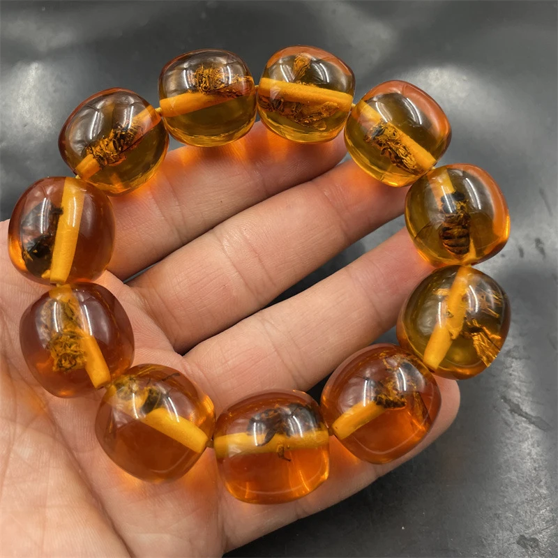 蜜蝋ハニカムビーズ、昆虫琥珀ブレスレット、ハンドチェーン