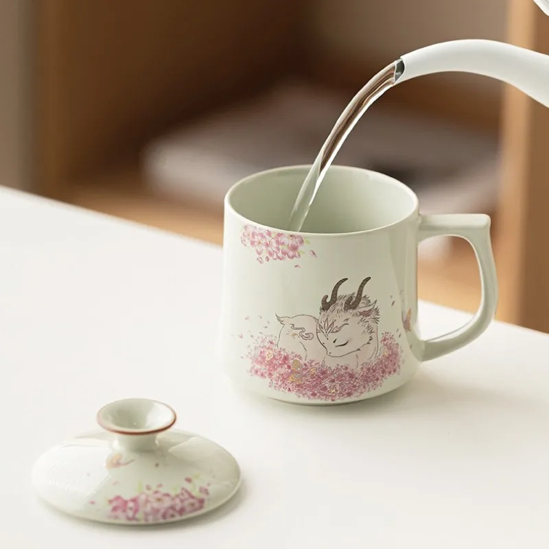 

Plant ash water cup ceramic cup tea separation tea cup home office personal special drinking cup with lid single cup