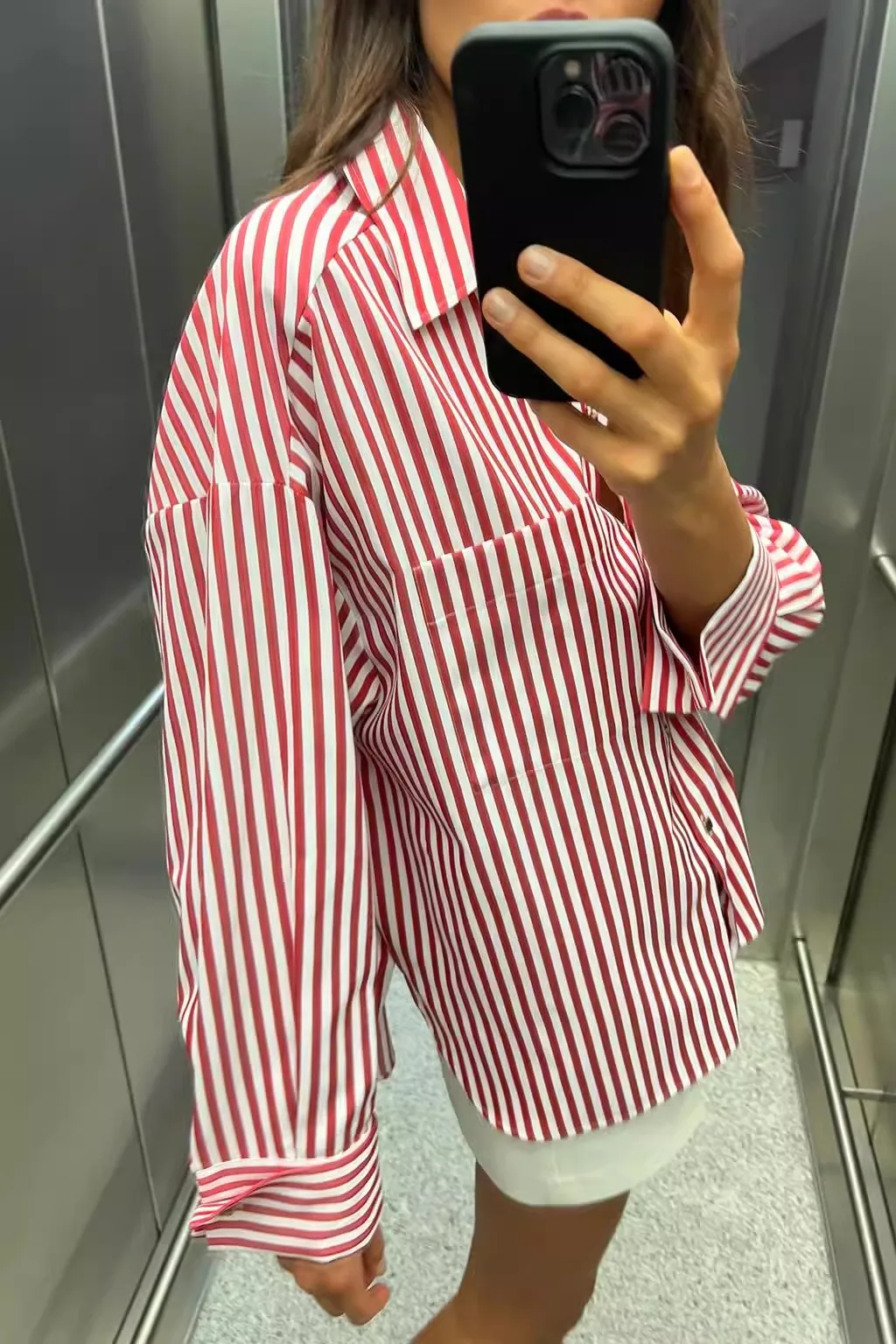 Summer 2024 Loose Striped irt Women's Faion New Roll up Sve  Wind irt Long Sve Button Closure Regular Length