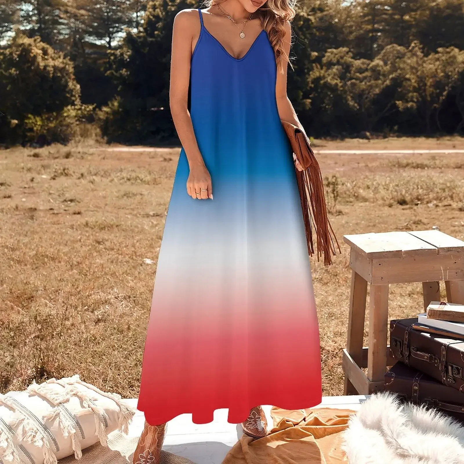 Red White Blue Ombre Gradient Tie Dye Sleeveless Dress elegant evening dresses for women 2024 Dress