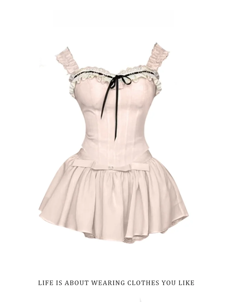 

Женский комплект Gaositong: топ с кружевной отделкой и юбка А-силуэта, осенне-зимний модный наряд больших размеров с узлом, короткий рукав