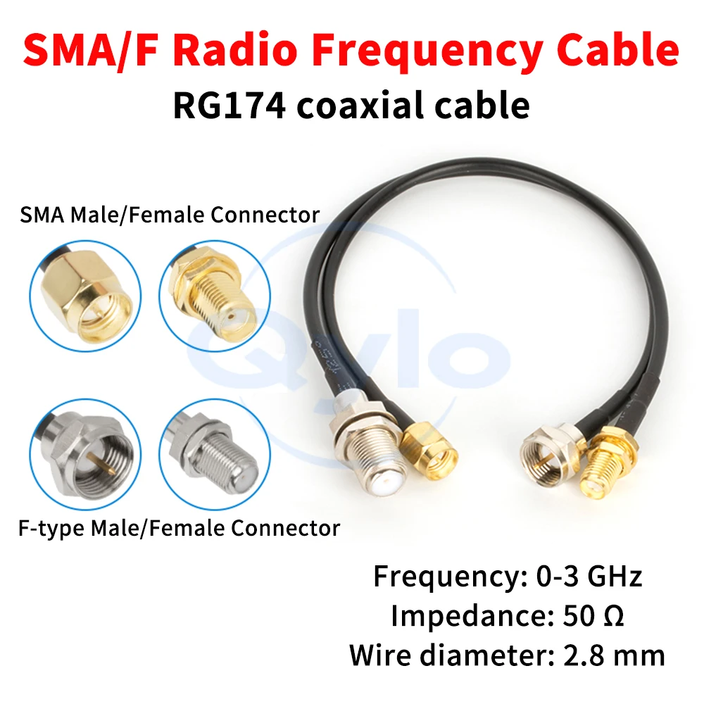 SMA male-to-female connector to F-type connector, imperial GSM wireless router antenna SMA adapter cable RG174 (1 pcs)