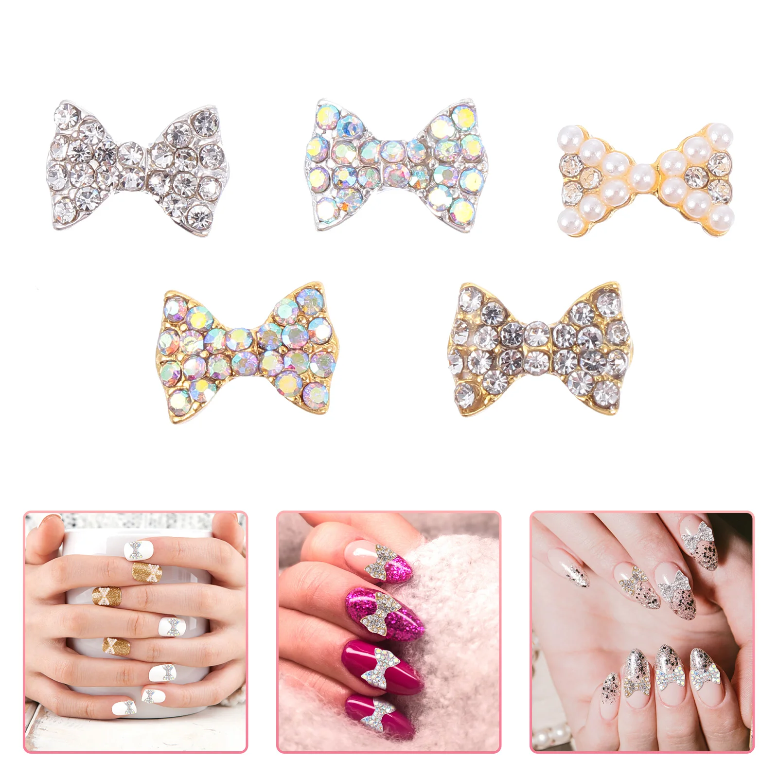 

50 Pcs Nail Diamond Jewelry Decorations for Notebooks Metal Studs Rhinestones Phone Tips 3D Charms Butterflies