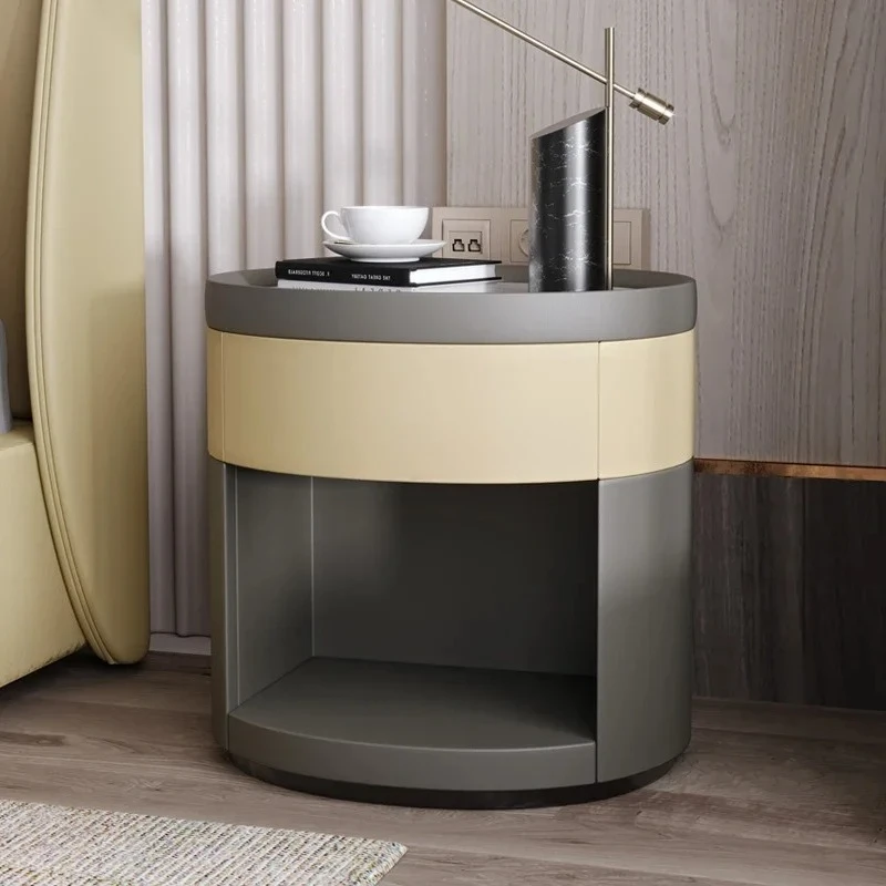 

Italian light luxury bedside cabinet post-modern bedroom leather storage cabinet