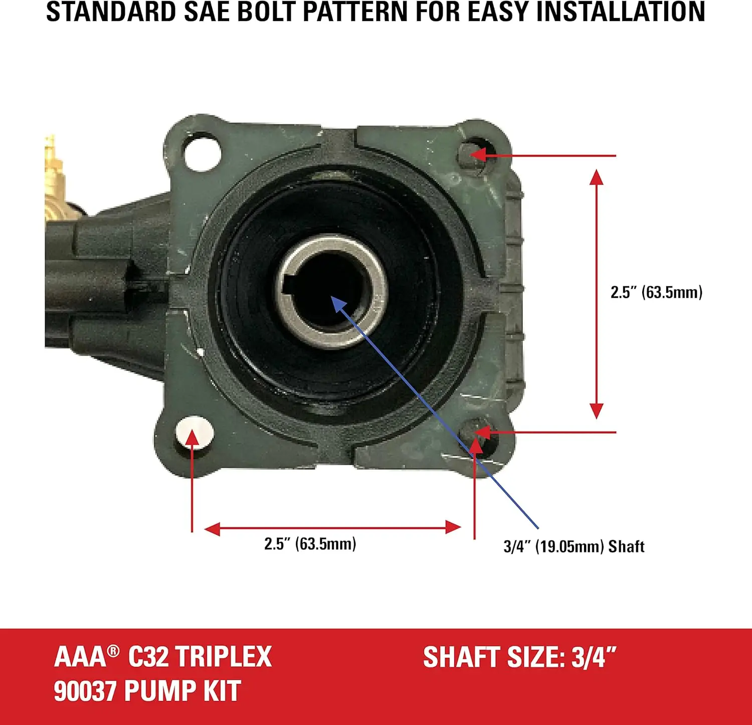 AAA 90037 Horizontal Triplex Plunger Replacement Pressure Washer Pump Kit, 3700 PSI, 2.5 GPM, 3/4