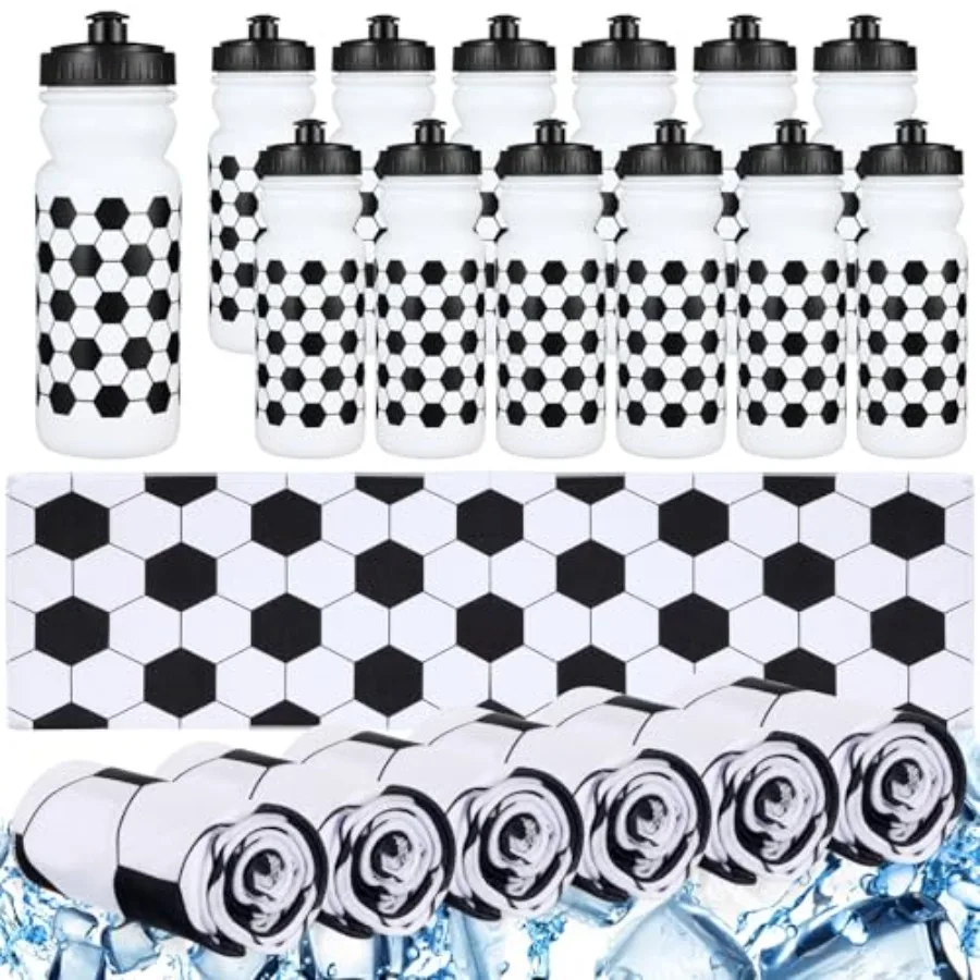 

24 Pcs Sport Party Favors Include 12 Pcs 20 oz Plastic Water Bottles Bulk 12 Pcs 40"x12" Cooling Towels for Sport Team Gift