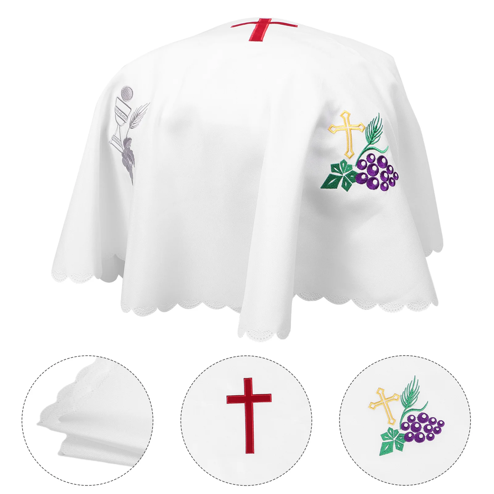 

Elegant Communion Tablecloth Religious Ceremony Decorative Cover White Lace Fabric Altar Cloth for Church Events