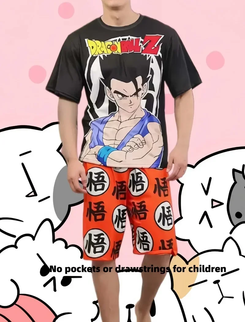 26/27 New Anime Dragon Ball Bidili Sun Wufan Printed Children's Couple Summer Comfortable Home Sleepwear Set Parent Child Set