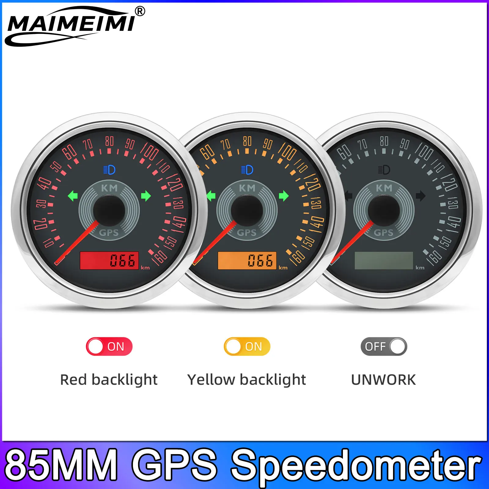 125 200 Kmh MPH 85mm GPS Speedometer for Snowmobile Motorcycle ATV UTV Total Mileage Adjustable 12V 24V Speed Gauge Meter