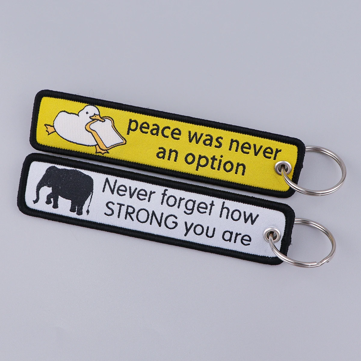 Cute Duck and Elephant Embroidery Key Fobs Funny Quotes Key Tags Keychain For Women Key Ring Accessories Chaveiro Jewelry