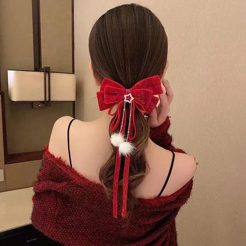 Girl's Chinese Style Hair Clip With Bow, Red Crown, Top Clip, Children's Antique Style Headwear, Hair Accessory