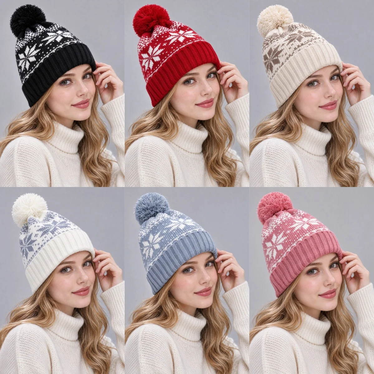2026 New Big Snowflake Jacquard Knit Hat for Women Korean Style Autumn Winter Versatile Warm Pullover Beanies Caps Trendy