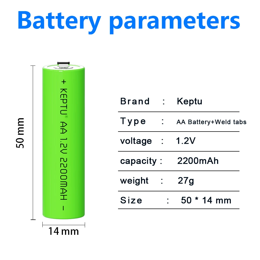 4PCS KEPTU1.2V  AA 2200mAh Rechargeable NIMH Battery With Welding Tabs Green cell aa For Electric Shaver Toothbrush Toy Clock