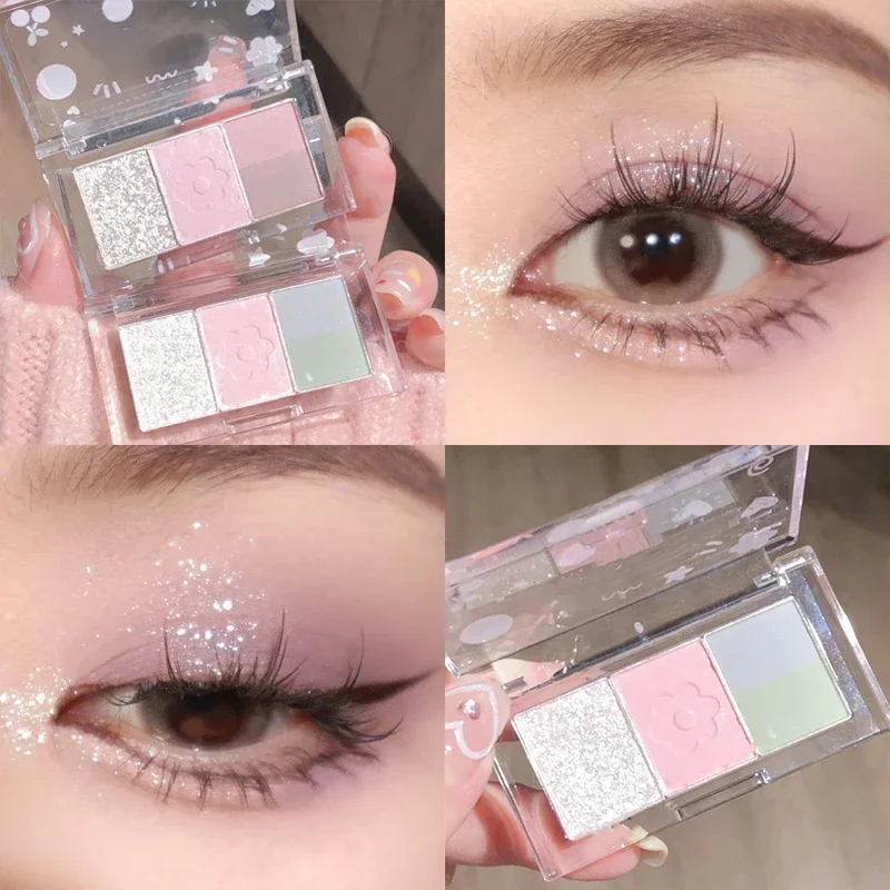 Paleta de sombras de ojos, 4 colores, brillo, sombra de ojos, pigmentos, maquillaje, gris, negro