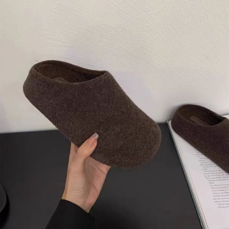 Autumn Design Women's Mules Slippers Platform Flats Outdoor Slides Fashion Slip on Woolen Fabric Shoes