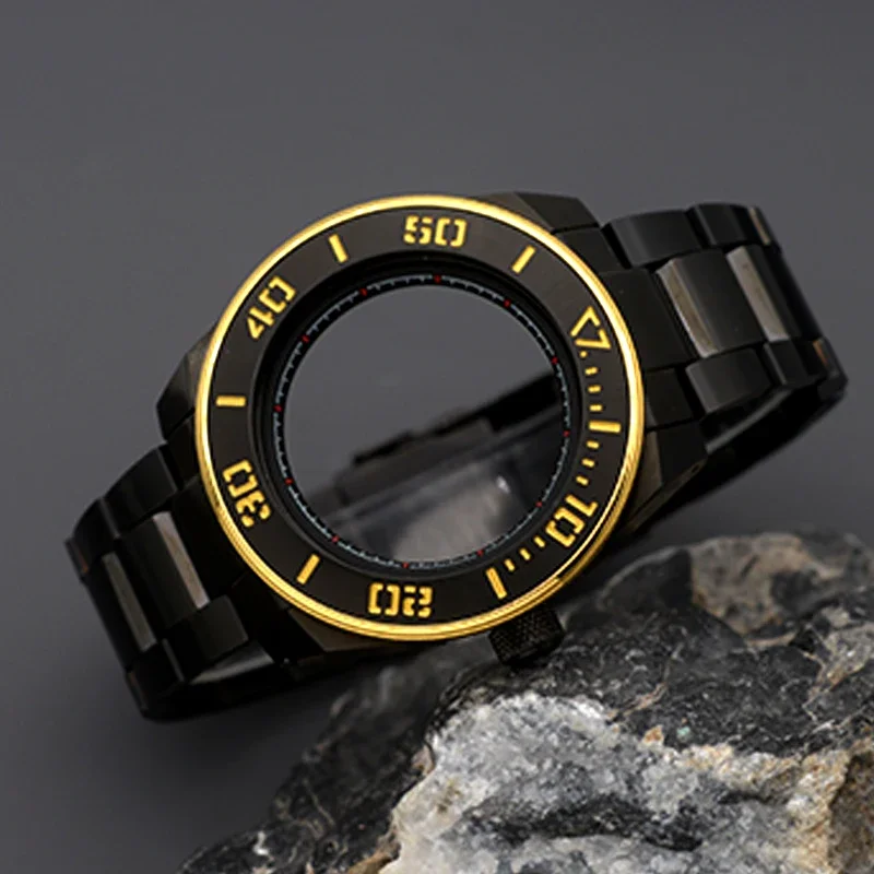 Black Men‘s Watch Diving Case With Stainless Steel Bands Fit King Samurai PROSPEX Series Watch For NH34 4R35 4R36 NH35 NH36