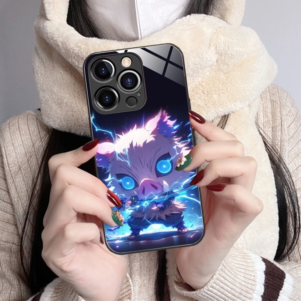 Funda de teléfono móvil Demon Slayer Inosuke, carcasa de vidrio para iPhone 15, 14, 13, 12, 11, X, XR, XS, 8 Pro Max Plus, Mini PC