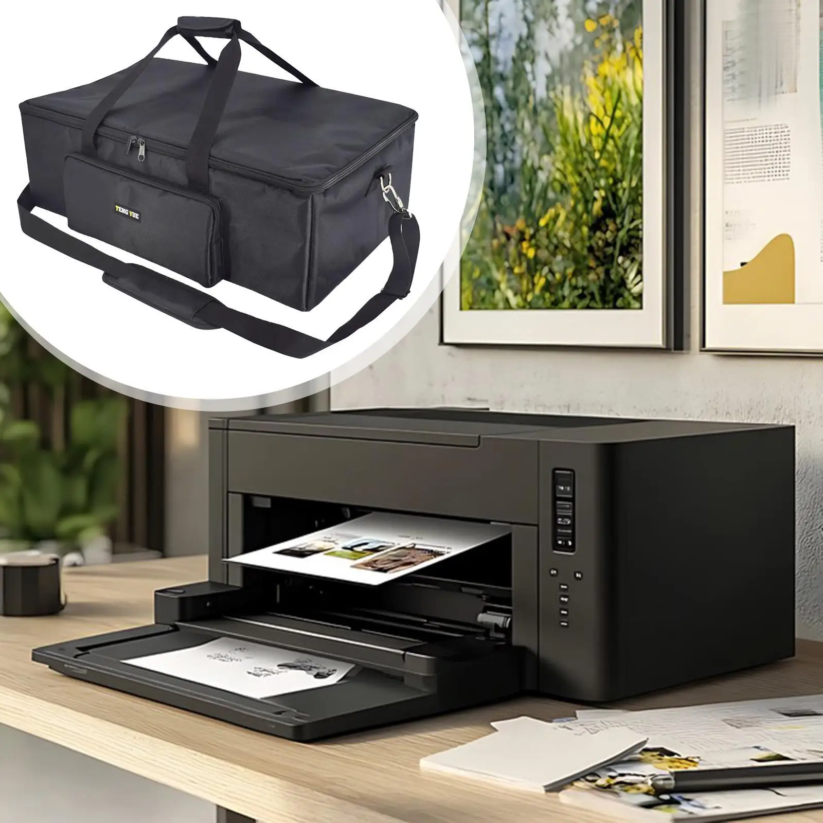 Printer Carrying Case Oxford Cloth Dustproof Organizer with Front Pocket for 1722A3 Portable Printer Shoulder Strap Storage Bag